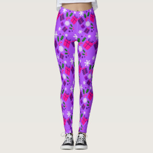 purple christmas snowflakes holly leggings