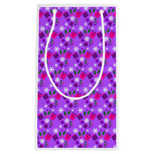purple christmas snowflakes holly small gift bag