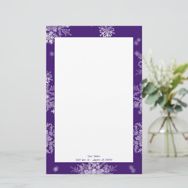 Purple Christmas Snowflakes Personalised Stationery (Standing Front)