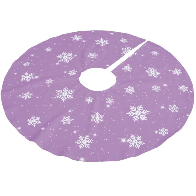 Purple Christmas Stars Snowflakes Winter Pattern  Brushed Polyester Tree Skirt (Angled)