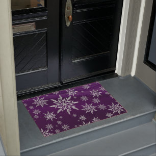 Purple Christmas stars with white ice crystal Doormat