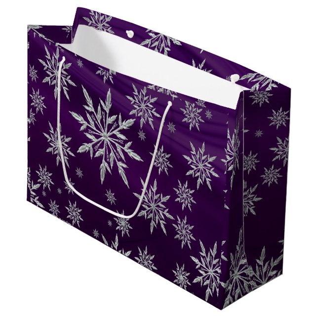 Purple Christmas stars with white ice crystal Large Gift Bag (Front Angled)