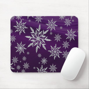 Purple Christmas stars with white ice crystal Mouse Pad