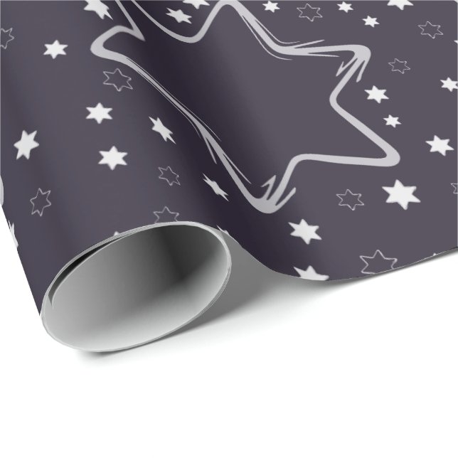 Purple  Christmas Stars Wrapping Paper (Roll Corner)