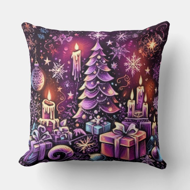 Purple Christmas Theme Hard Pastel Drawing Cushion (Front)
