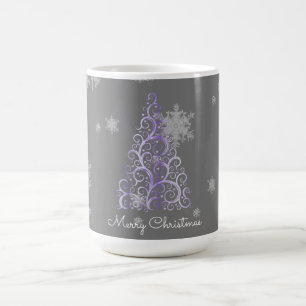 Purple Christmas Tree and Snowflakes Mug