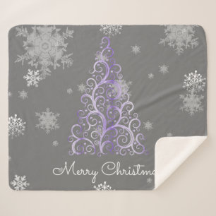 Purple Christmas Tree and Snowflakes Sherpa Blanket