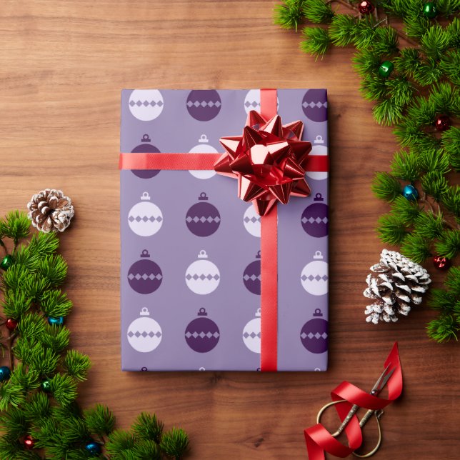Purple Christmas Tree Ball Seamless Pattern Wrapping Paper (Holiday Gift)