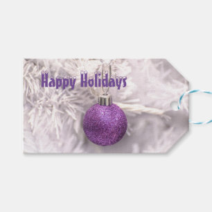 Purple Christmas tree bauble Xmas holiday Gift Tags