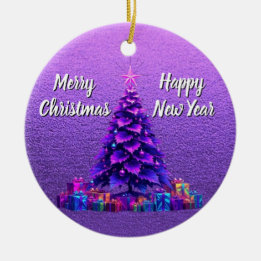 Purple Christmas Tree Ceramic Ornament