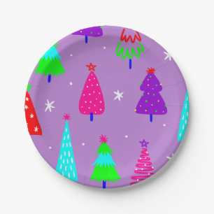 purple christmas tree colourful pop art paper plate