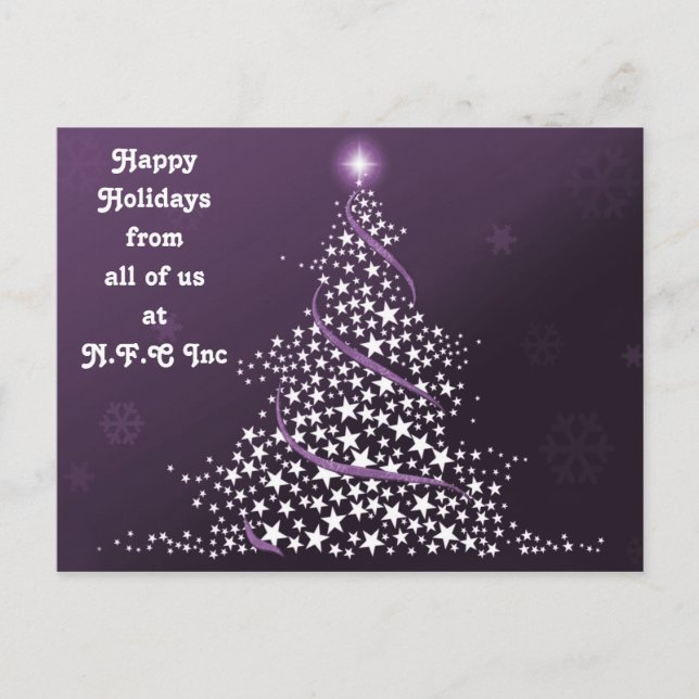 Purple Christmas Tree Corporate Greeting PostCards (Front)