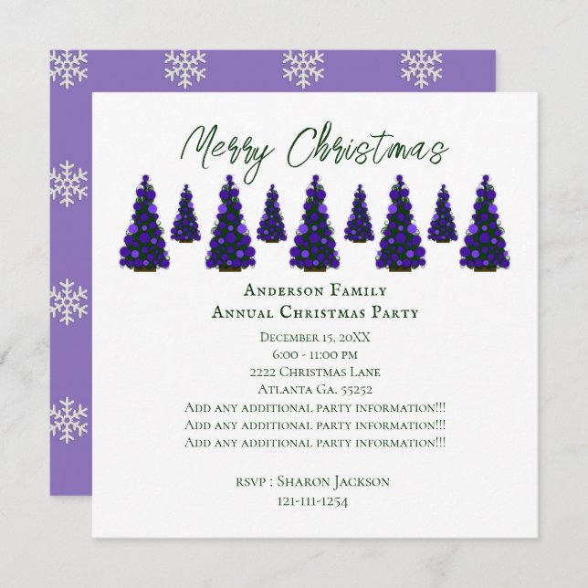 Purple Christmas Tree Invitation (Front/Back)