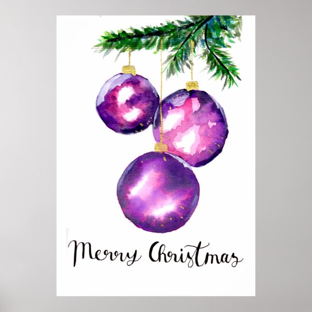 Purple Christmas Tree Ornaments Poster (Front)