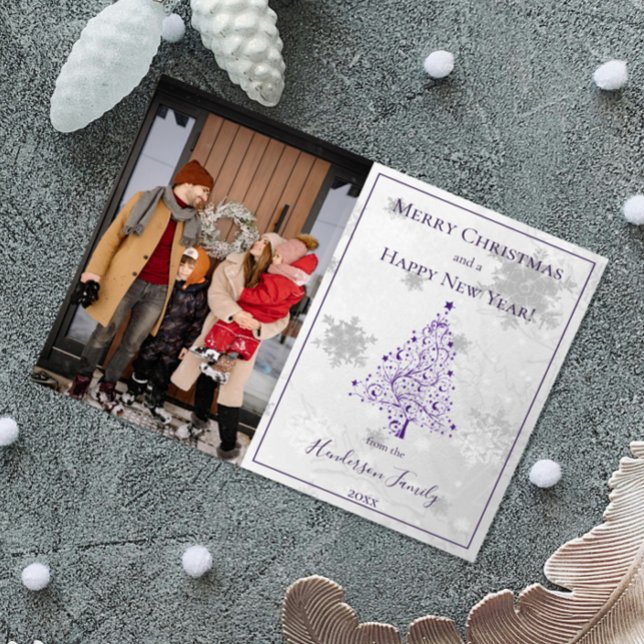 Purple Christmas Tree Photo Holiday Card (Purple Christmas Tree Photo Holiday Card)
