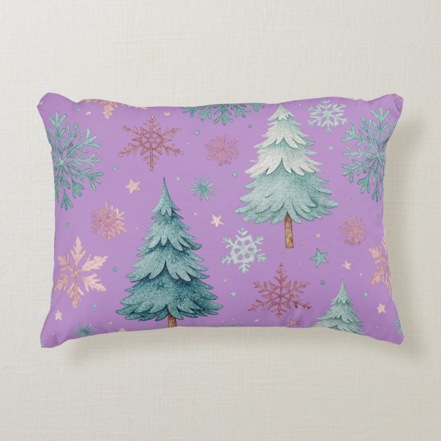 Purple Christmas Tree & Snowflake Accent Pillow (Front)