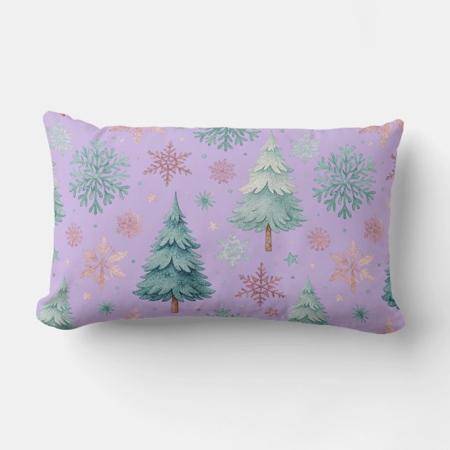 Purple Christmas Tree & Snowflake Throw Pillow  (Front)