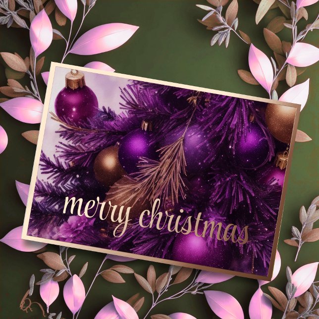 Purple Christmas Tree with Ornaments Foil Holiday Card (Creator Uploaded)