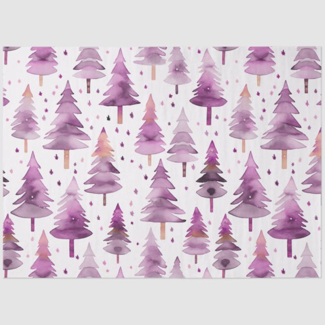 Purple Christmas Trees and Stars Christmas Tissue Paper (Front)