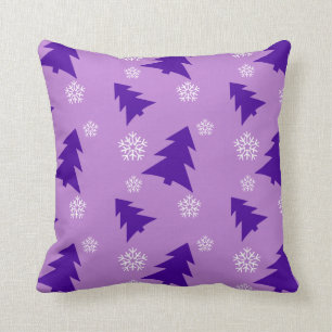 Purple Christmas Trees and White Snowflakes Cushion