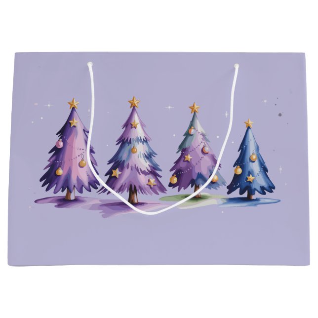 Purple Christmas Trees Winter Holiday Large Gift Bag (Front)