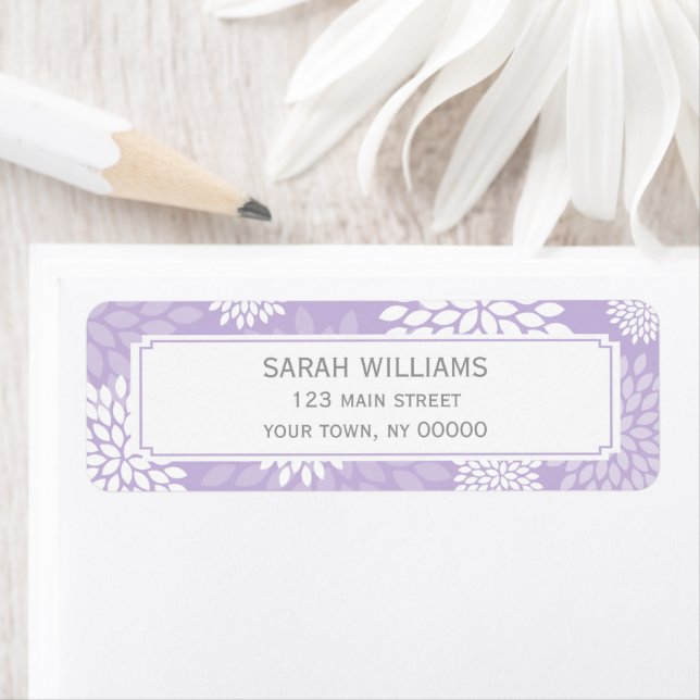 Purple Chrysanthemums Floral Pattern Return Address Label (Insitu)