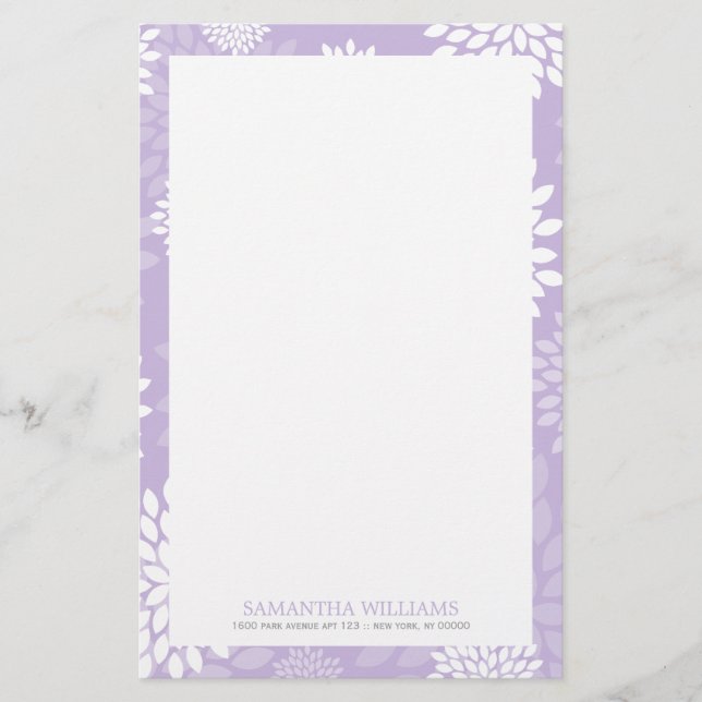 Purple Chrysanthemums Floral Pattern Stationery (Front)