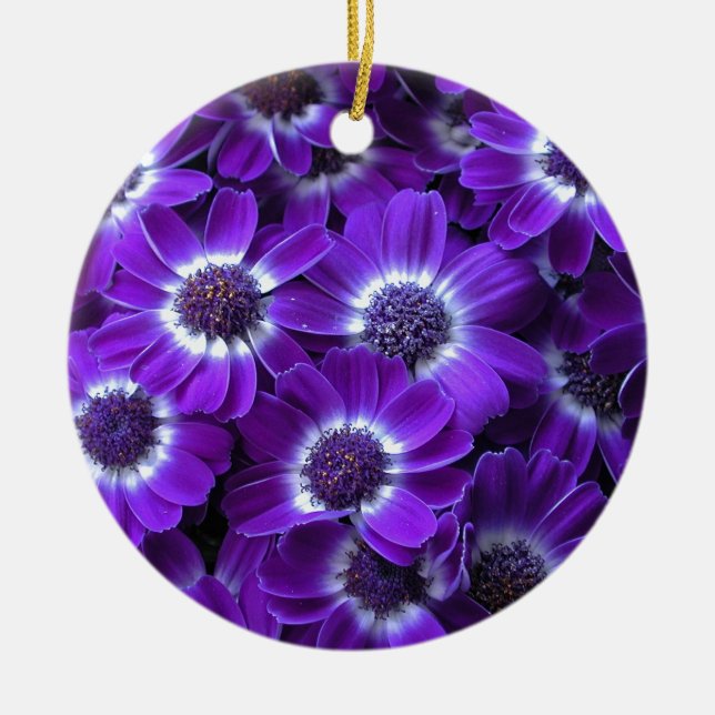 Purple Cinerarias Bouquet Ceramic Ornament (Front)