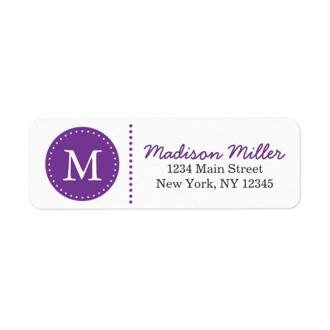 Purple Circle Dots Custom Monogram Return Address Label (Front)