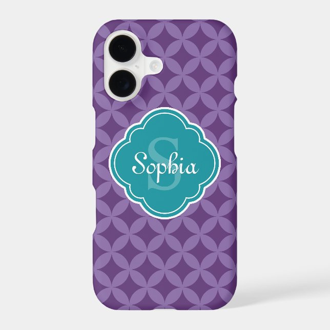 Purple Circle Leaf Pattern Teal Monogram (Back)