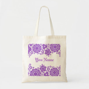 Purple  Circles Pattern-Monogram Tote Bag