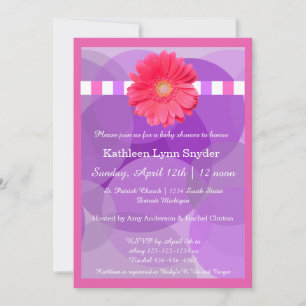 Purple Circles w/Pink Daisy-Baby Shower Invitation