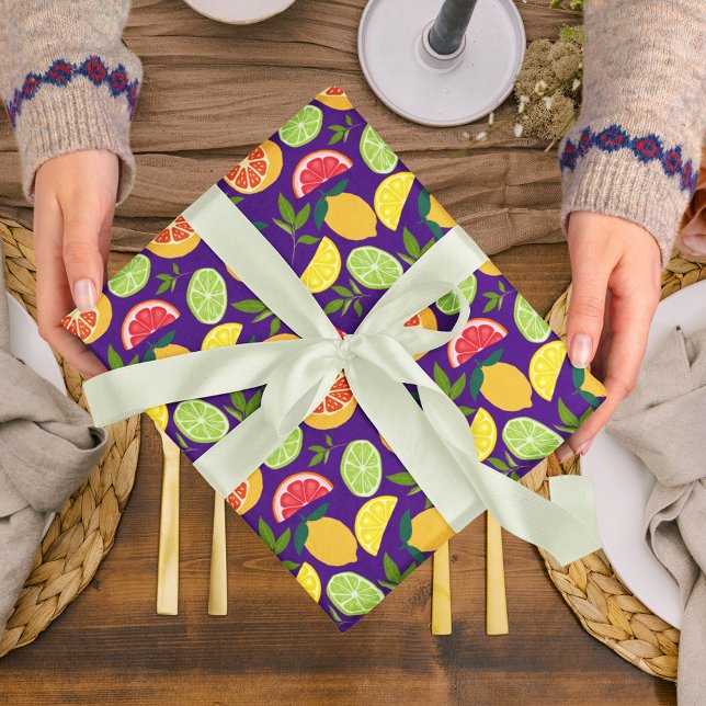 Purple Citrus Fruit Lemon Orange Tangerine Pattern Wrapping Paper (Creator Uploaded)