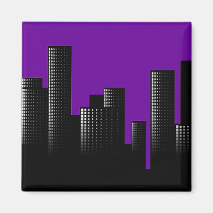 purple cityscape magnet