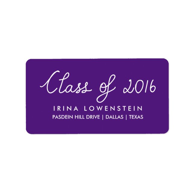 Purple Class Of 2016 Typography Graduation Label (Front)