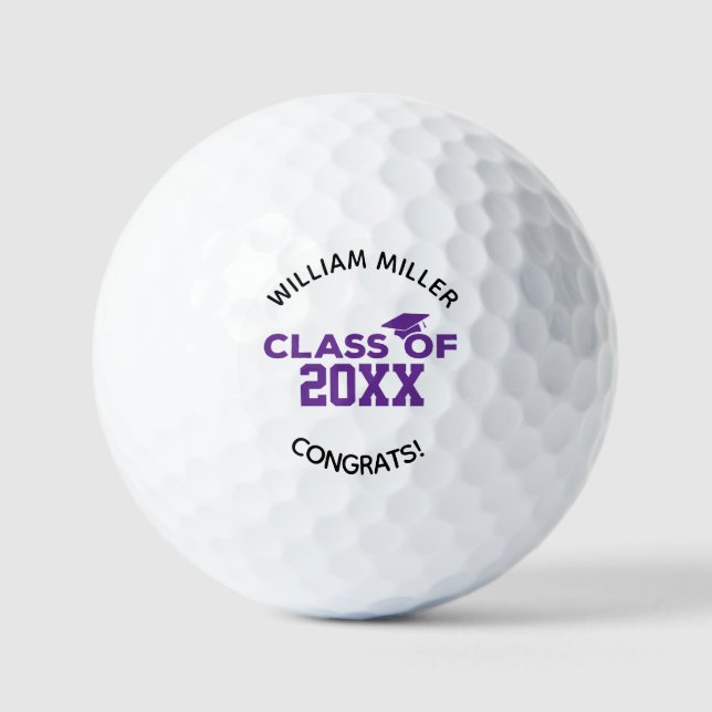 Purple Class of 2025 Graduation Custom Name & Text Golf Balls (Front)
