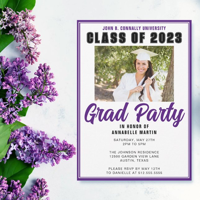 Purple Class of 2025 Photo Modern Graduation Party Invitation (Creator Uploaded)