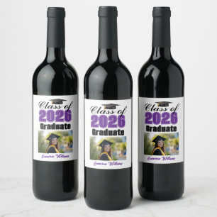 Purple Class of 2026 Graduation Party Photo Wine Label