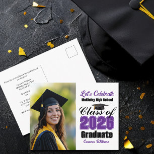 Purple Class of 2026 Photo Graduation Party Invitation Postcard