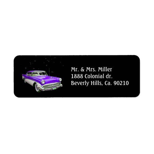Purple Classic Muscle Car Birthday Bash Return Address Label