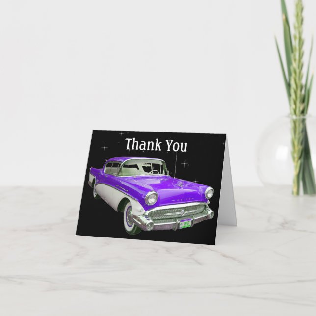 Purple Classic Muscle Car Birthday Thank You (Front)