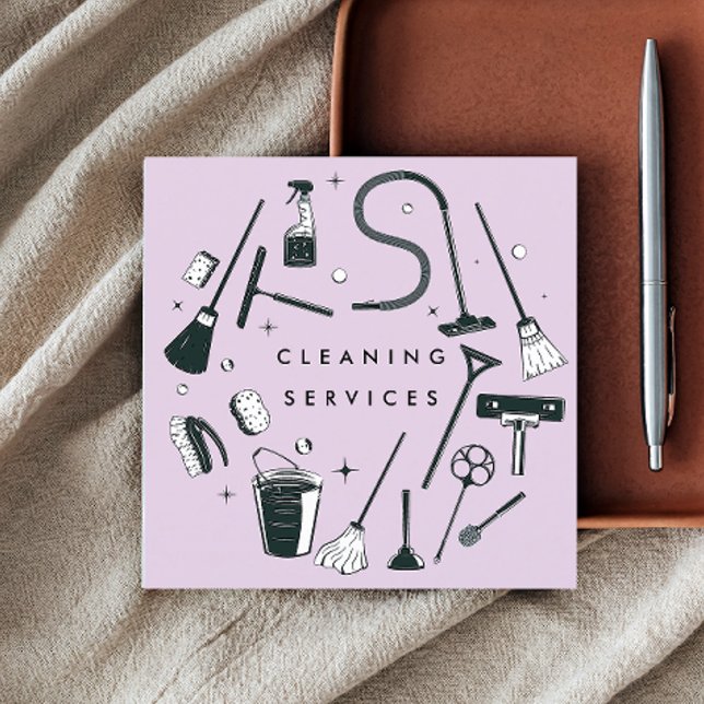 Purple Cleaning Services Square  Square Business Card (Creator Uploaded)