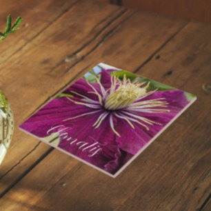 Purple Clematis Bloom Floral Ceramic Tile