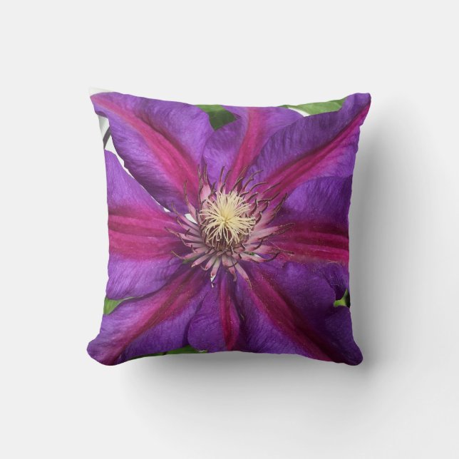 Purple Clematis Blossom Cushion (Front)