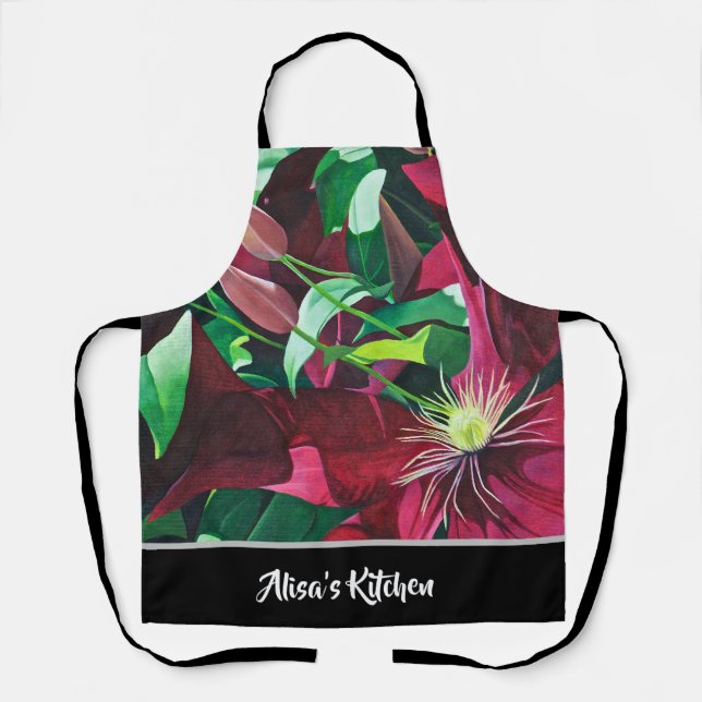 Purple Clematis Floral  All-Over Print Apron (Front)