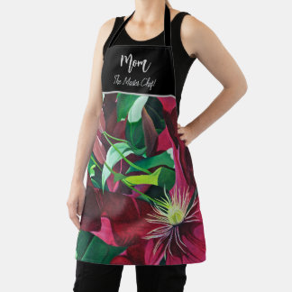 Purple Clematis Floral Painting, Medium Apron