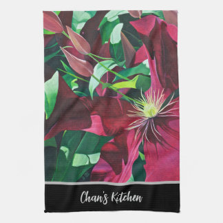 Purple Clematis Floral Tea Towel