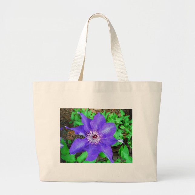 Purple Clematis Flower Large Tote Bag (Front)