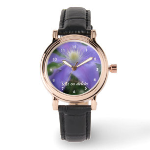 Purple Clematis Flower Personalised Watch