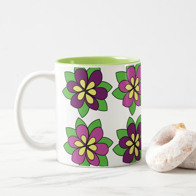 Purple Clematis Flower Two-Tone Coffee Mug (With Donut)